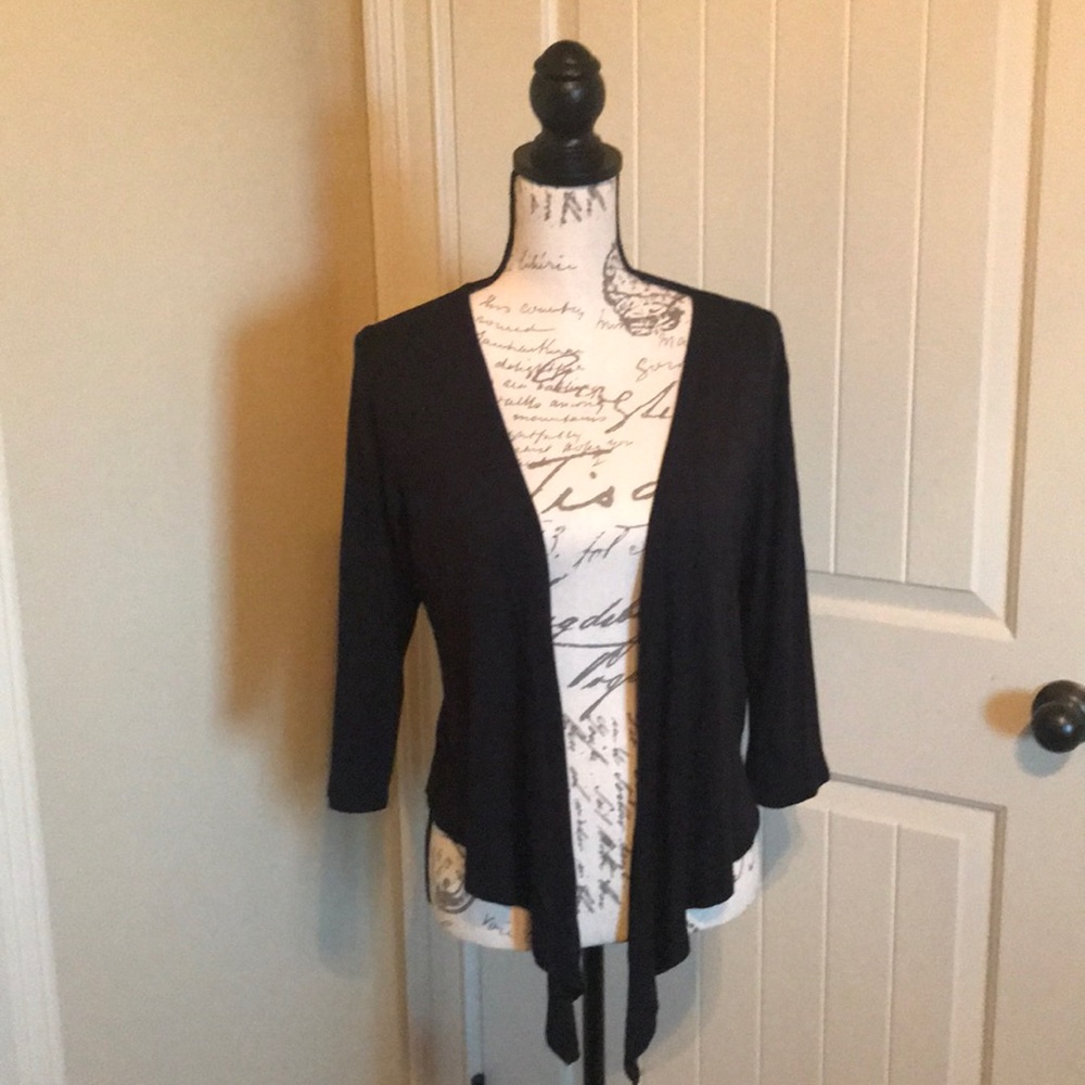 August Silk black tie front sweater
